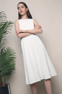 Clementine Pressed Pleat Midi Dress White