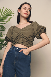 Clooney Ruche Cropped Blouse Olive