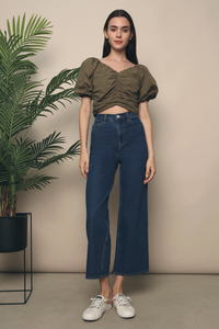 Clooney Ruche Cropped Blouse Olive