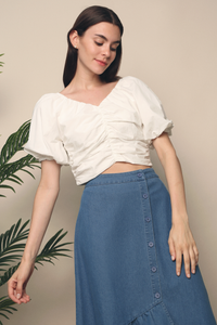 Clooney Ruche Cropped Blouse White