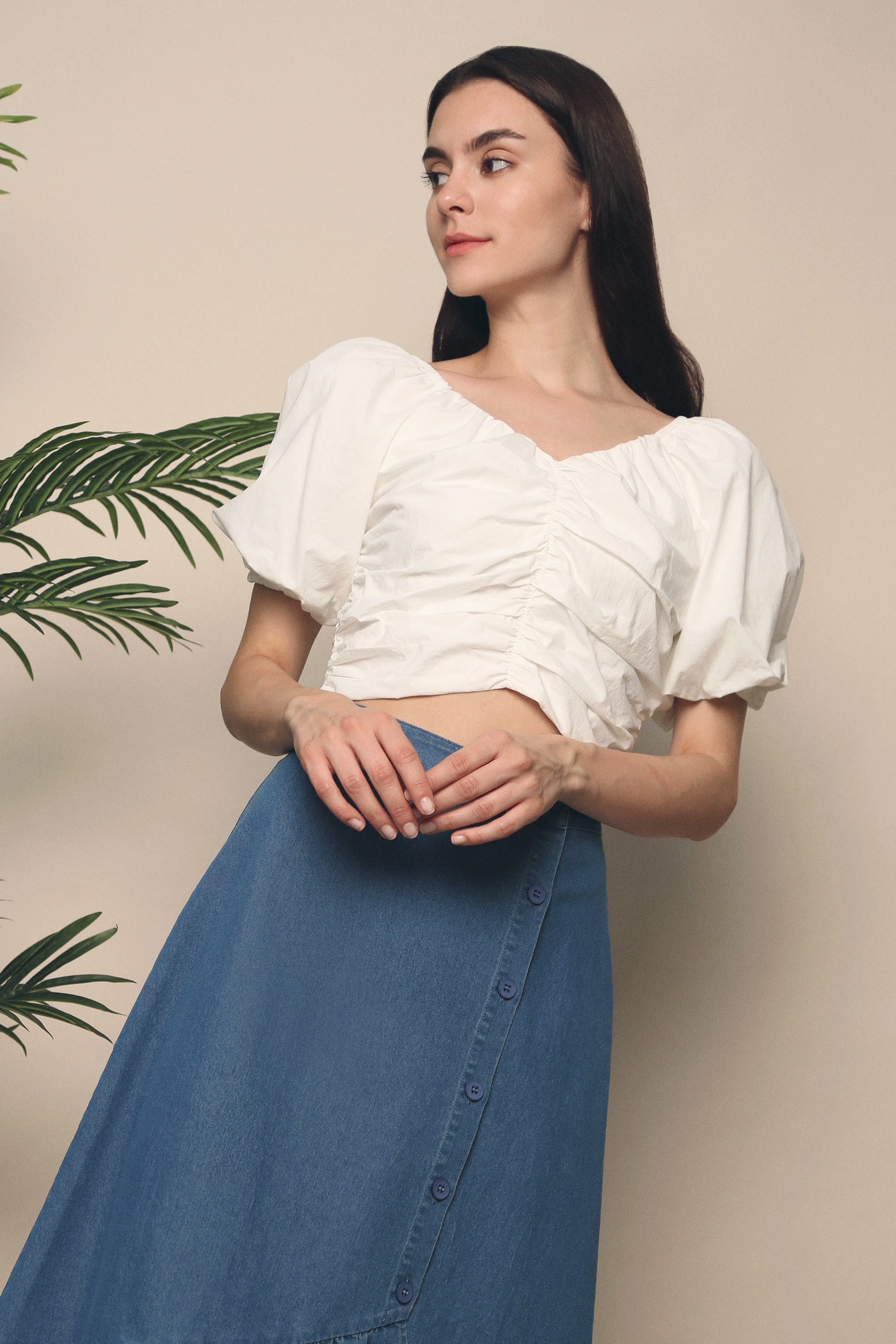 Clooney Ruche Cropped Blouse White