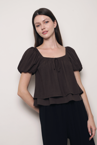 Cloud Line Puff Sleeves Top Mocha (Backorder)