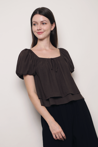 Cloud Line Puff Sleeves Top Mocha (Backorder)