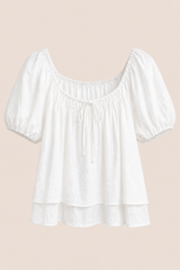 Cloud Line Puff Sleeves Top White