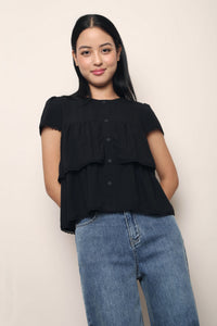 Colleen Lace Trim Blouse Black