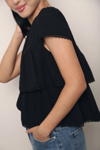 Colleen Lace Trim Blouse Black