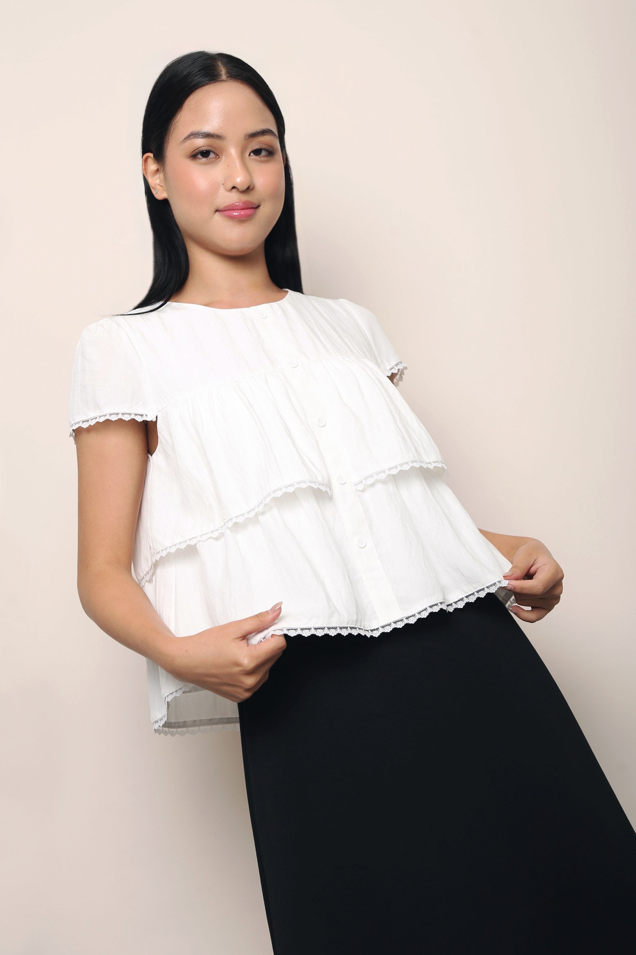 Colleen Lace Trim Blouse White