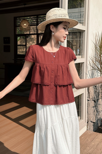 Colleen Lace Trim Blouse Burgundy