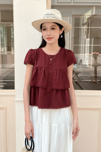 Colleen Lace Trim Blouse Burgundy