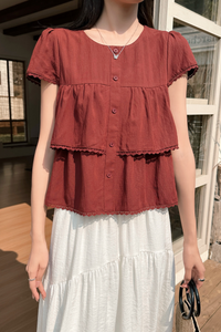 Colleen Lace Trim Blouse Burgundy