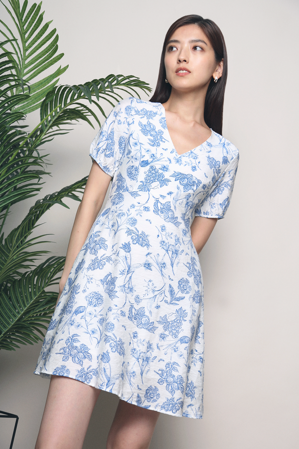 Cove Floral Skater Dress Blue