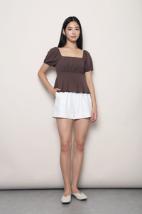 Cross My Heart Peplum Top Brown