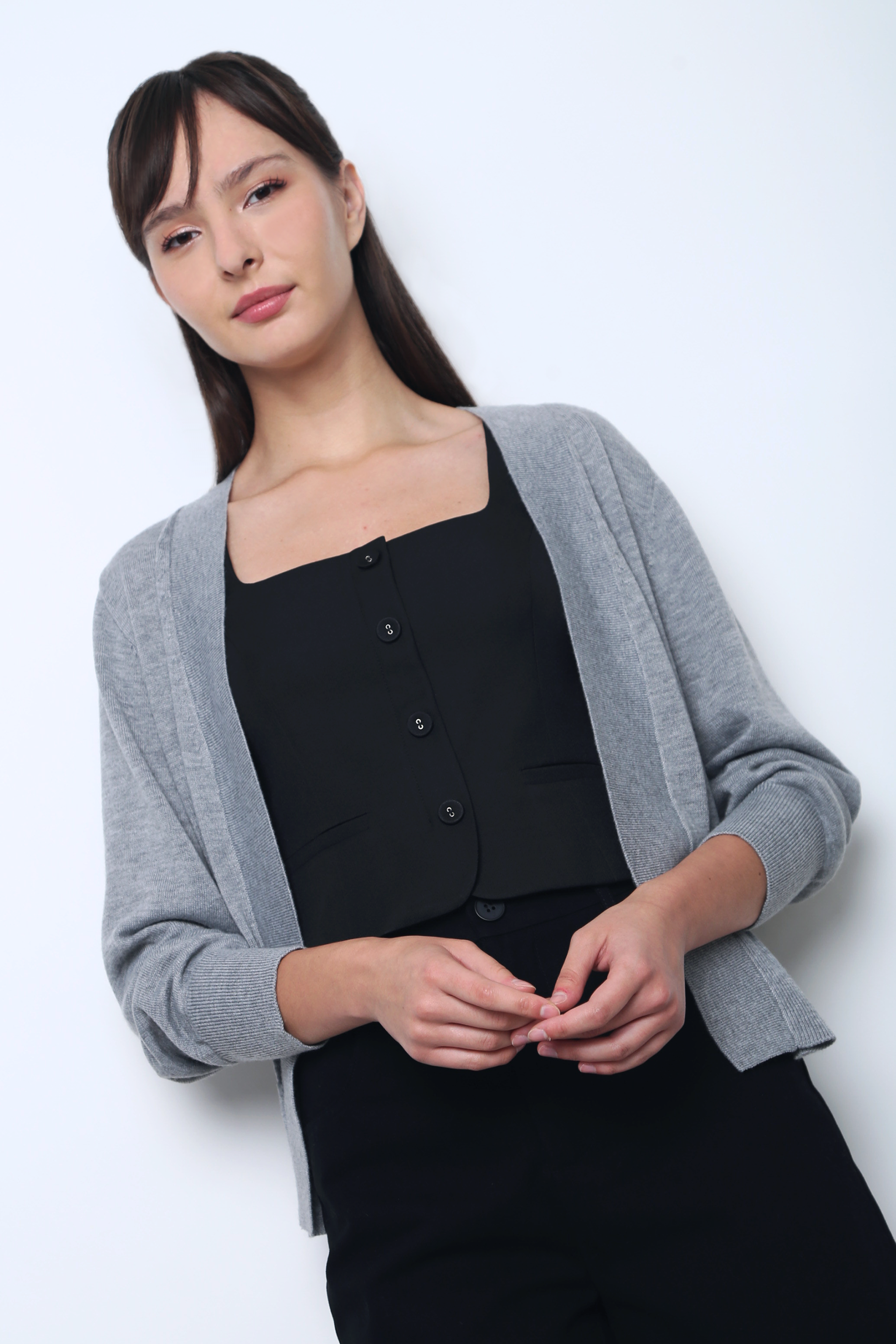 Daily Open Knit Cardigan Grey