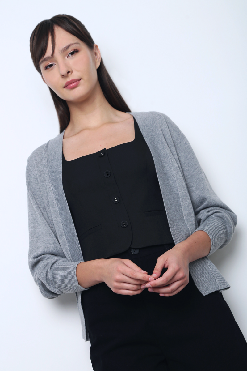 Daily Open Knit Cardigan Grey