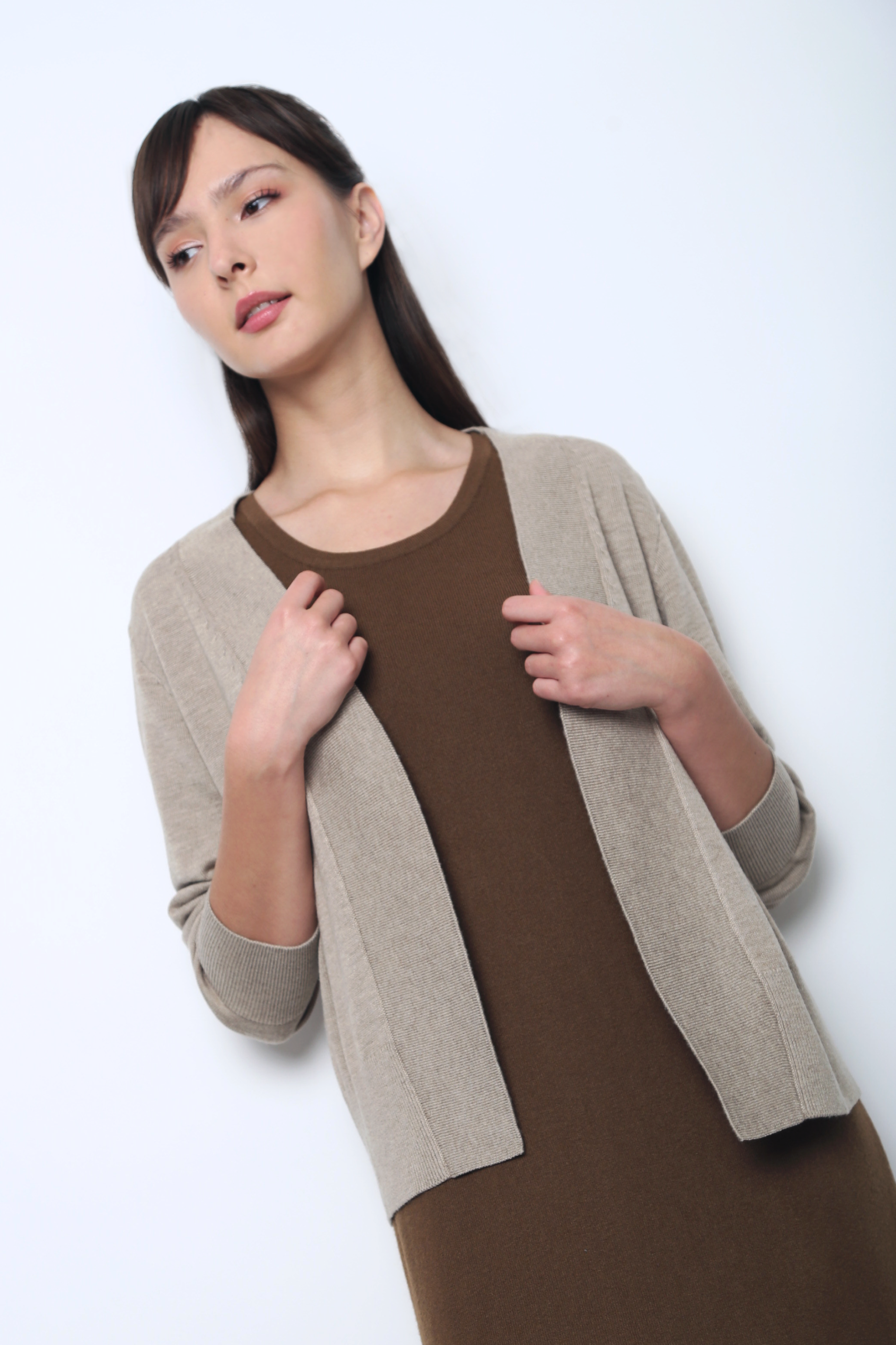 Daily Open Knit Cardigan Taupe