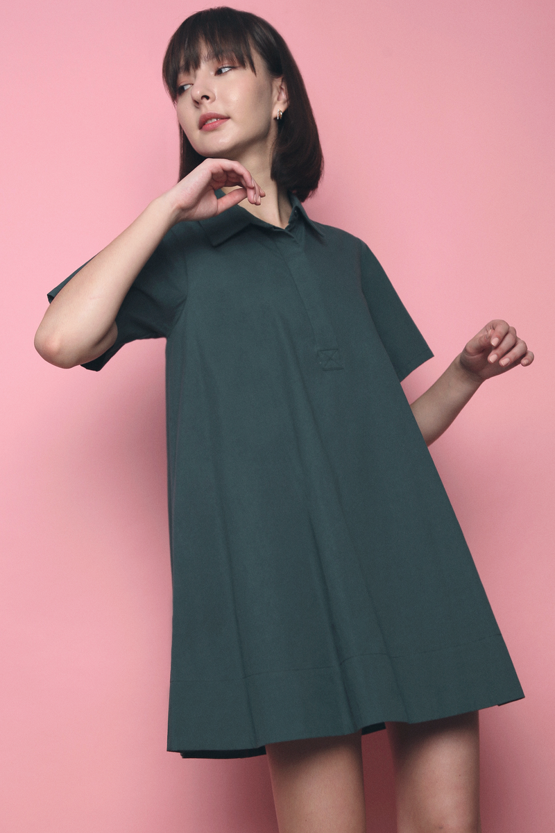 Adel Babydoll Shirt Dress Emerald