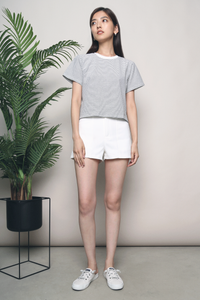 Dennis Striped Cropped Tee White