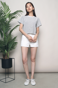 Dennis Striped Cropped Tee White