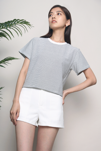 Dennis Striped Cropped Tee White