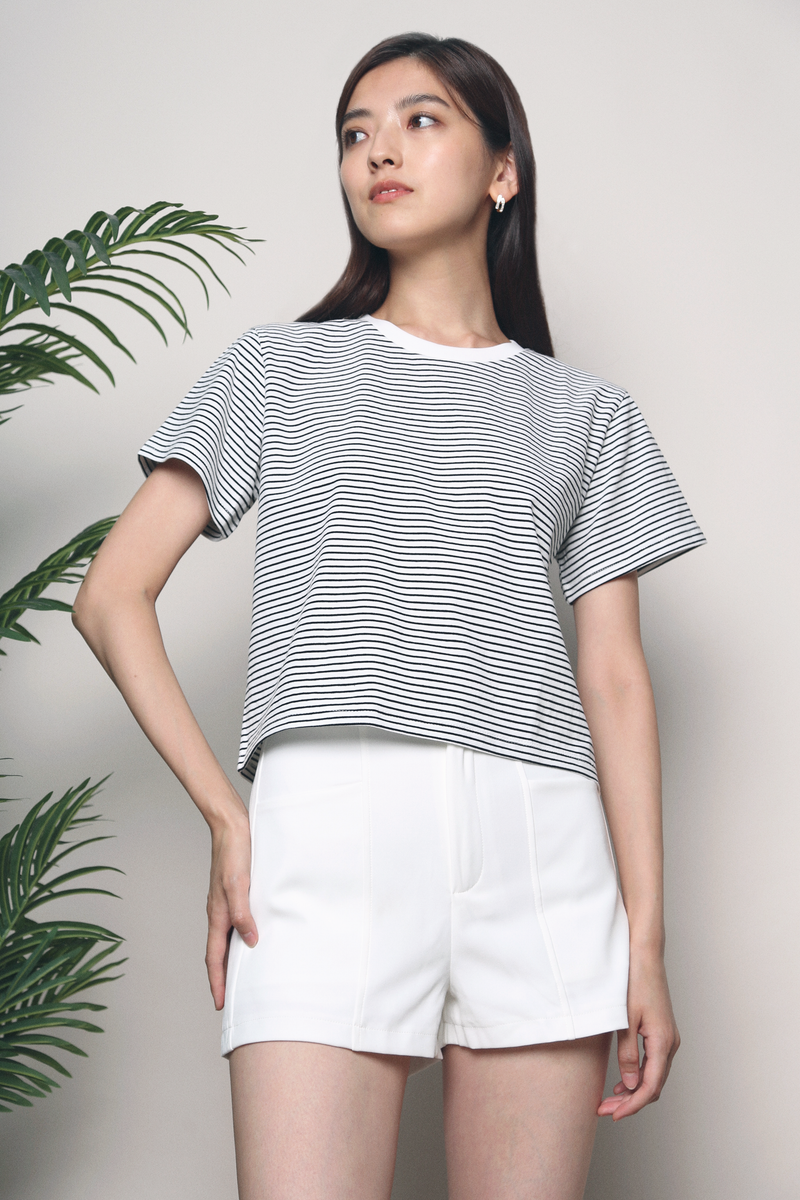 Dennis Striped Cropped Tee White