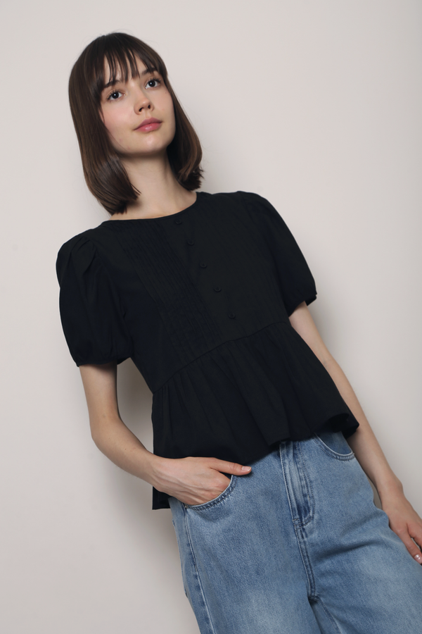 Dear Pleat Peplum Blouse Black