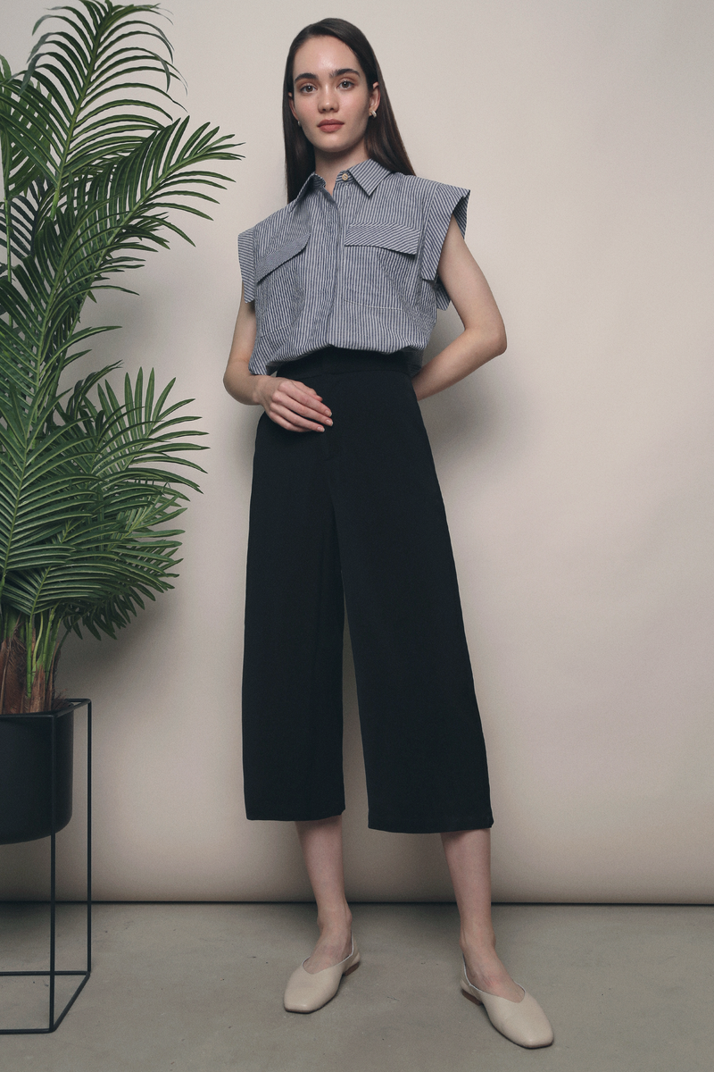 Delwin Stripe Sleeveless Shirt Navy