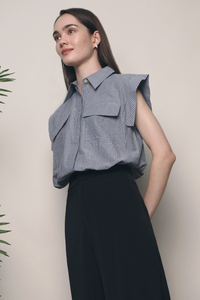 Delwin Stripe Sleeveless Shirt Navy
