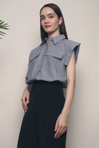 Delwin Stripe Sleeveless Shirt Navy