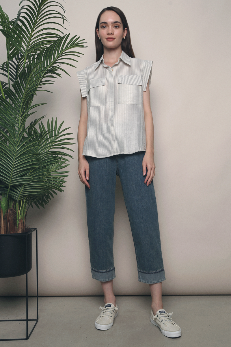 Delwin Stripe Sleeveless Shirt White