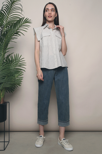 Delwin Stripe Sleeveless Shirt White