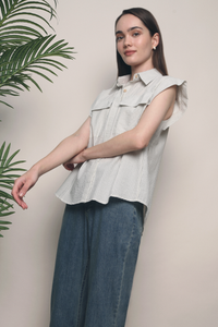Delwin Stripe Sleeveless Shirt White