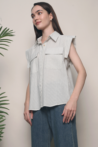 Delwin Stripe Sleeveless Shirt White