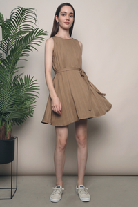 Destinee Pleat Babydoll Dress Taupe