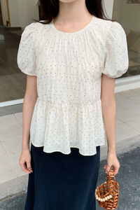 Dotty Days Flare Blouse Ivory
