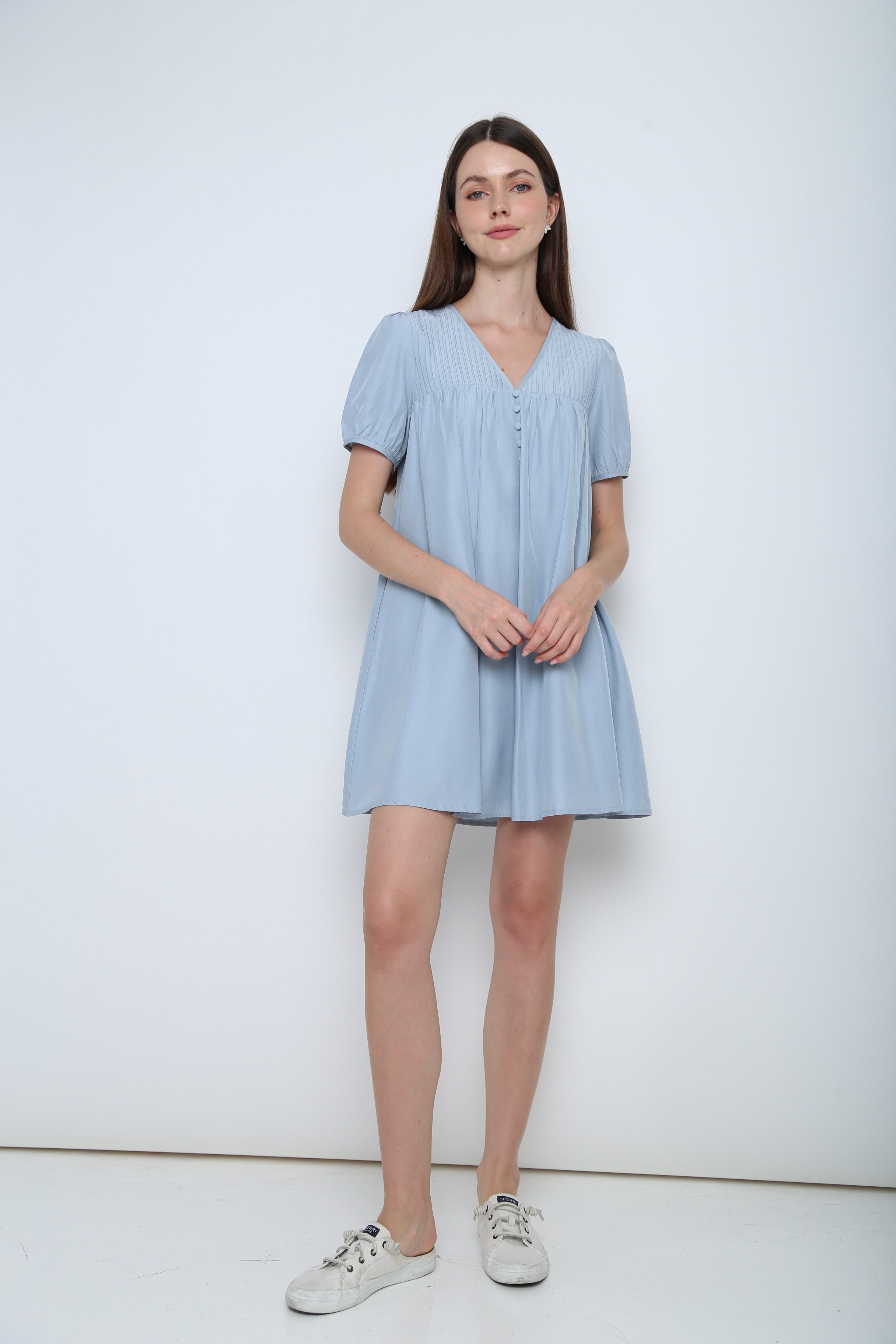 Dove Pleat Dress Sky