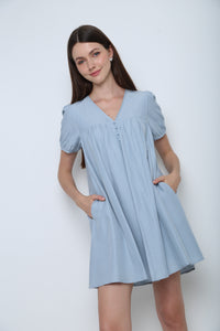 Dove Pleat Dress Sky