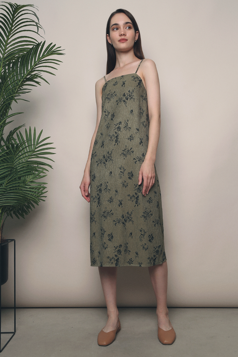Imerin Textured Pencil Dress Olive