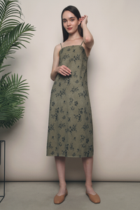 Imerin Textured Pencil Dress Olive