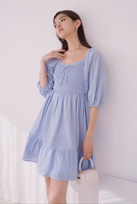 Cello Poofy Sleeves Dress Blue