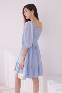 Cello Poofy Sleeves Dress Blue