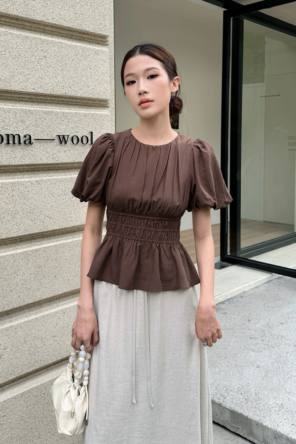 Eastside Poof Sleeves Top Brown