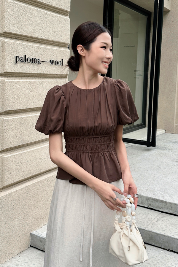 Eastside Poof Sleeves Top Brown