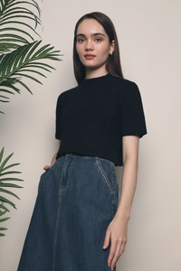 Bijou Cropped Knit Top Black