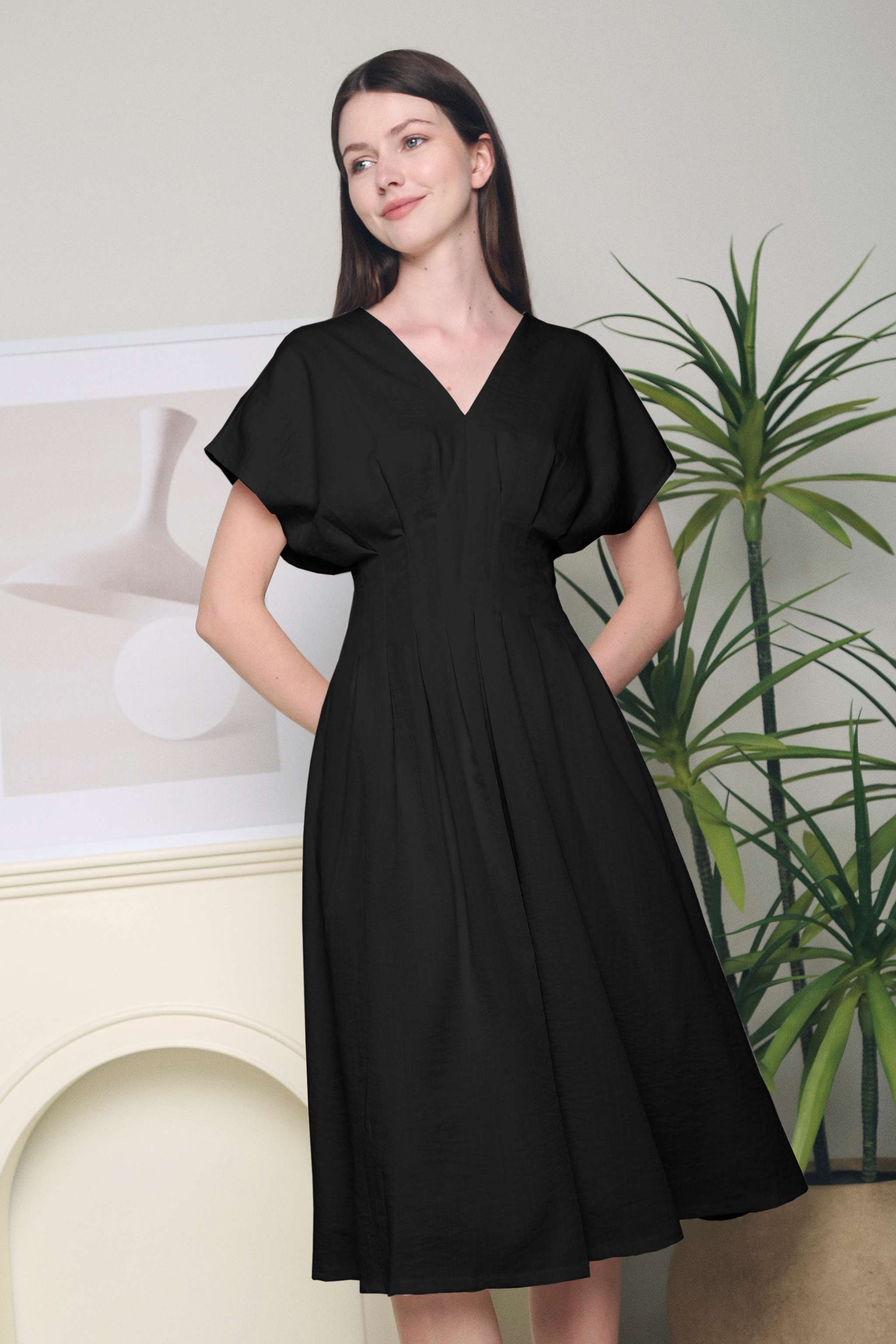 Eileen Kimono Midi Dress Black (Backorder)
