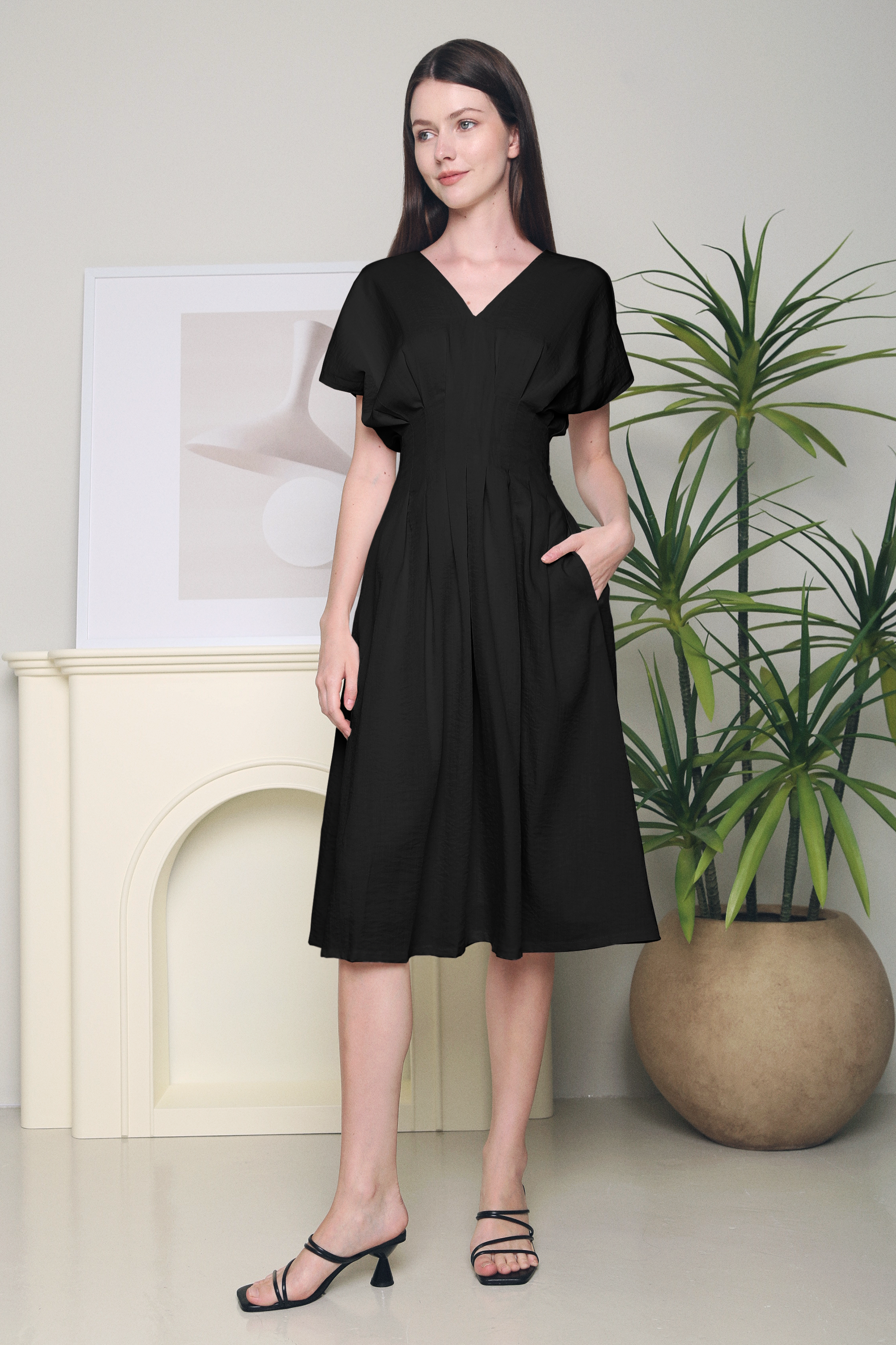 Eileen Kimono Midi Dress Black (Backorder)