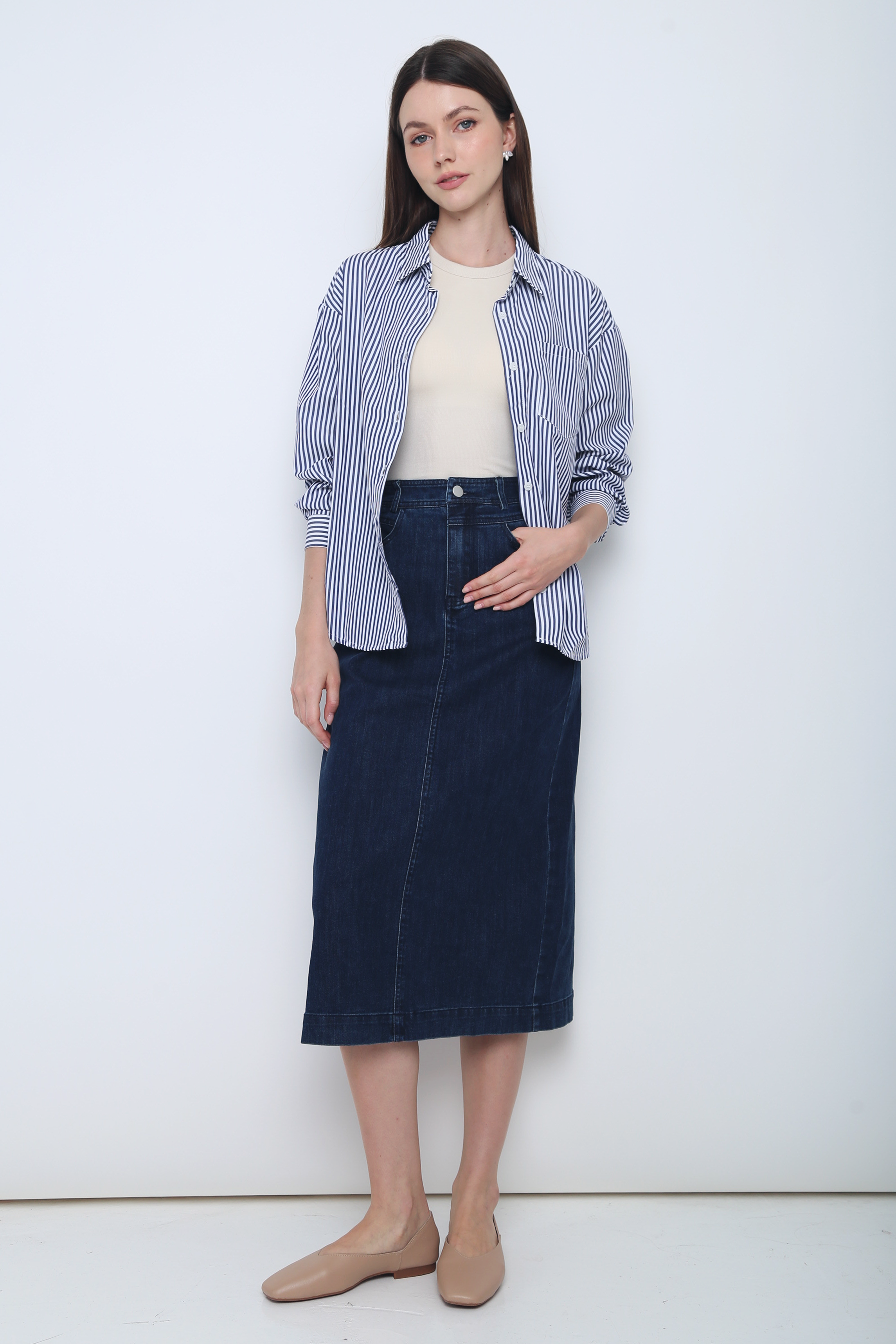 Emmy Stripe Pocket Shirt Navy