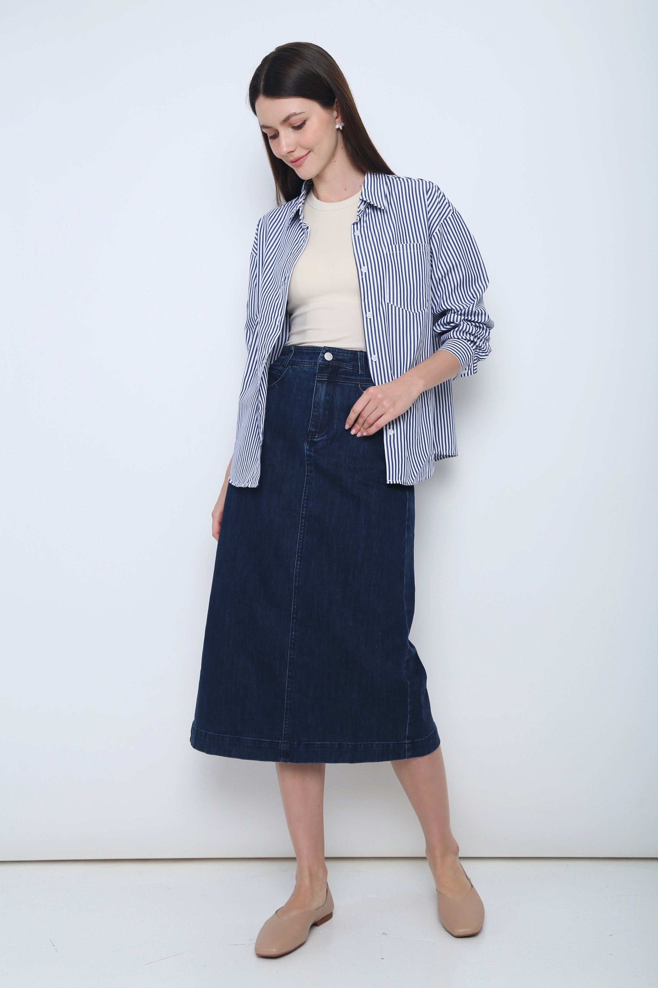 Emmy Stripe Pocket Shirt Navy