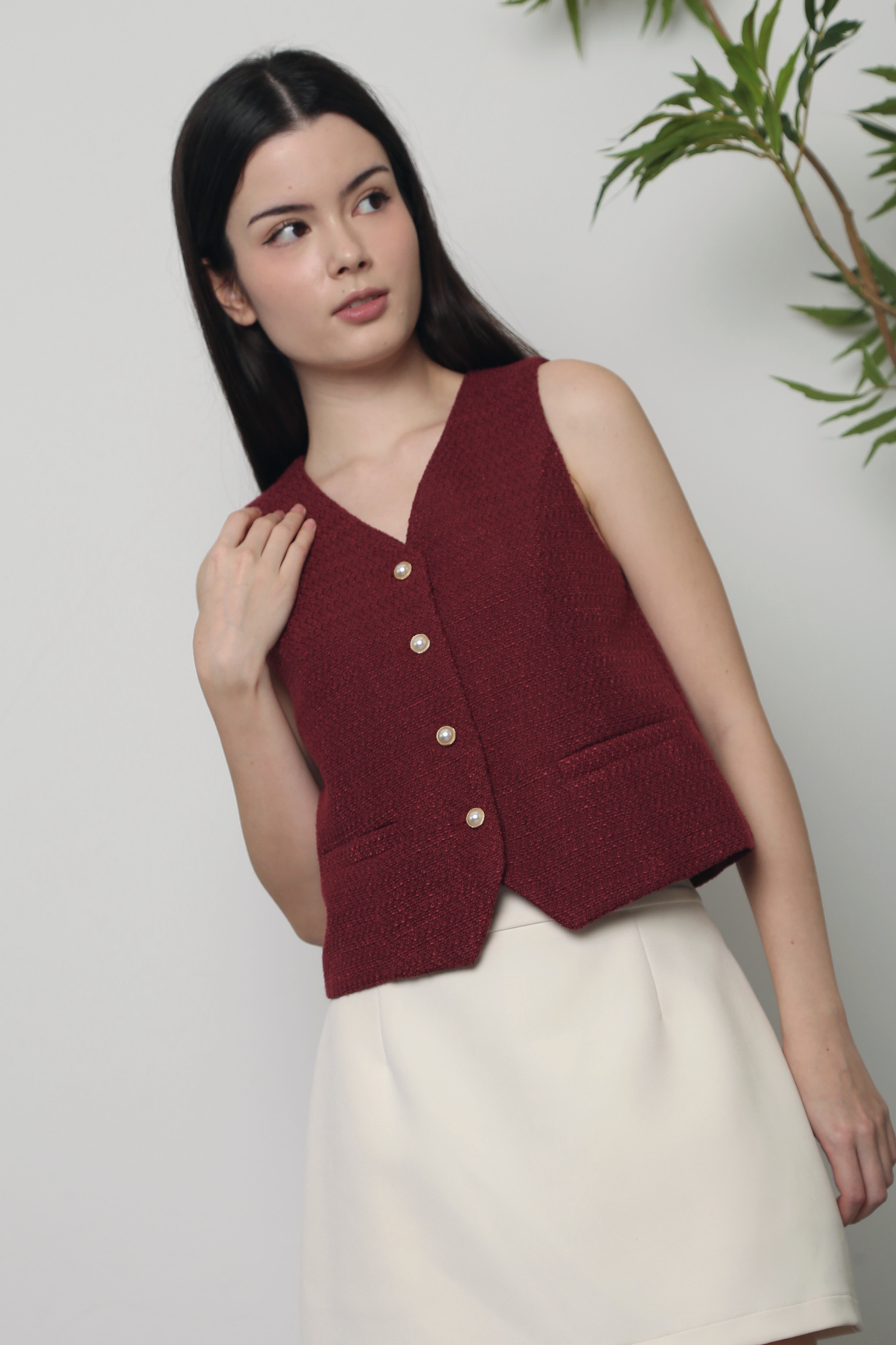 Enchanted Tweed Vest Top Wine