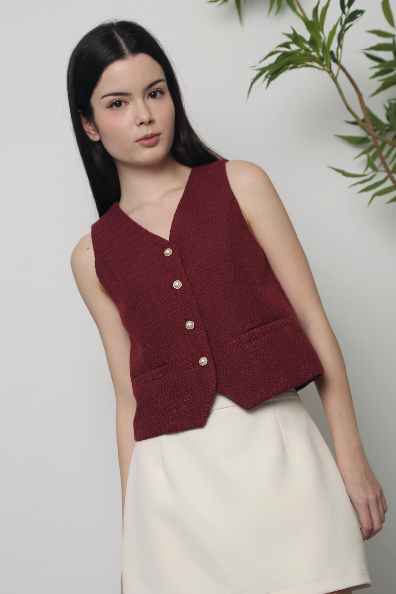 Enchanted Tweed Vest Top Wine