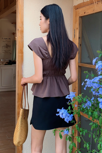 Erin Ribbon Fan Sleeves Blouse Chestnut Brown (Backorder)